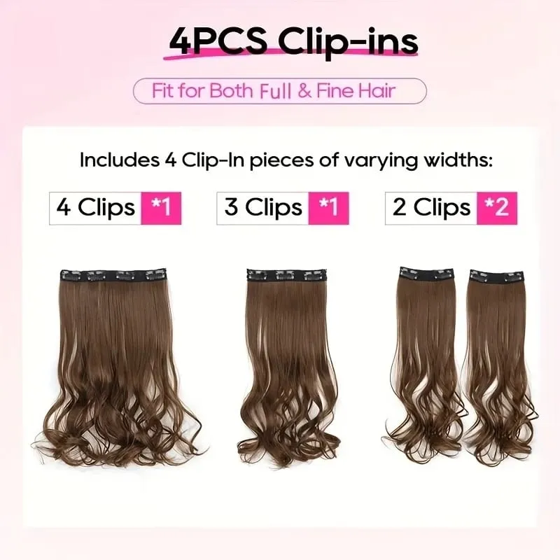 Synthetic 14Inch 4pcs/set Short Beach Wavy Curly Clip In Hair Extensions Heat Resistant Hairpiece For Women Daily Use — image 5