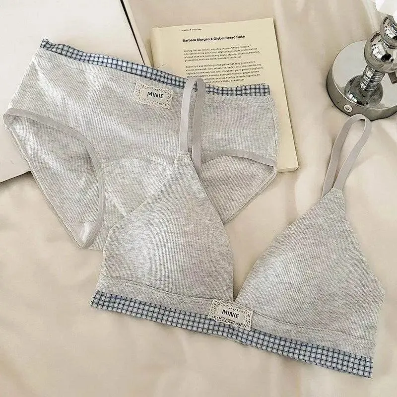 Summer New Sweet Modal Cotton Bra Set Wirefree Lift & Support Small Bust Gathering Anti-Sagging Large Cups Sexy Slimming Look