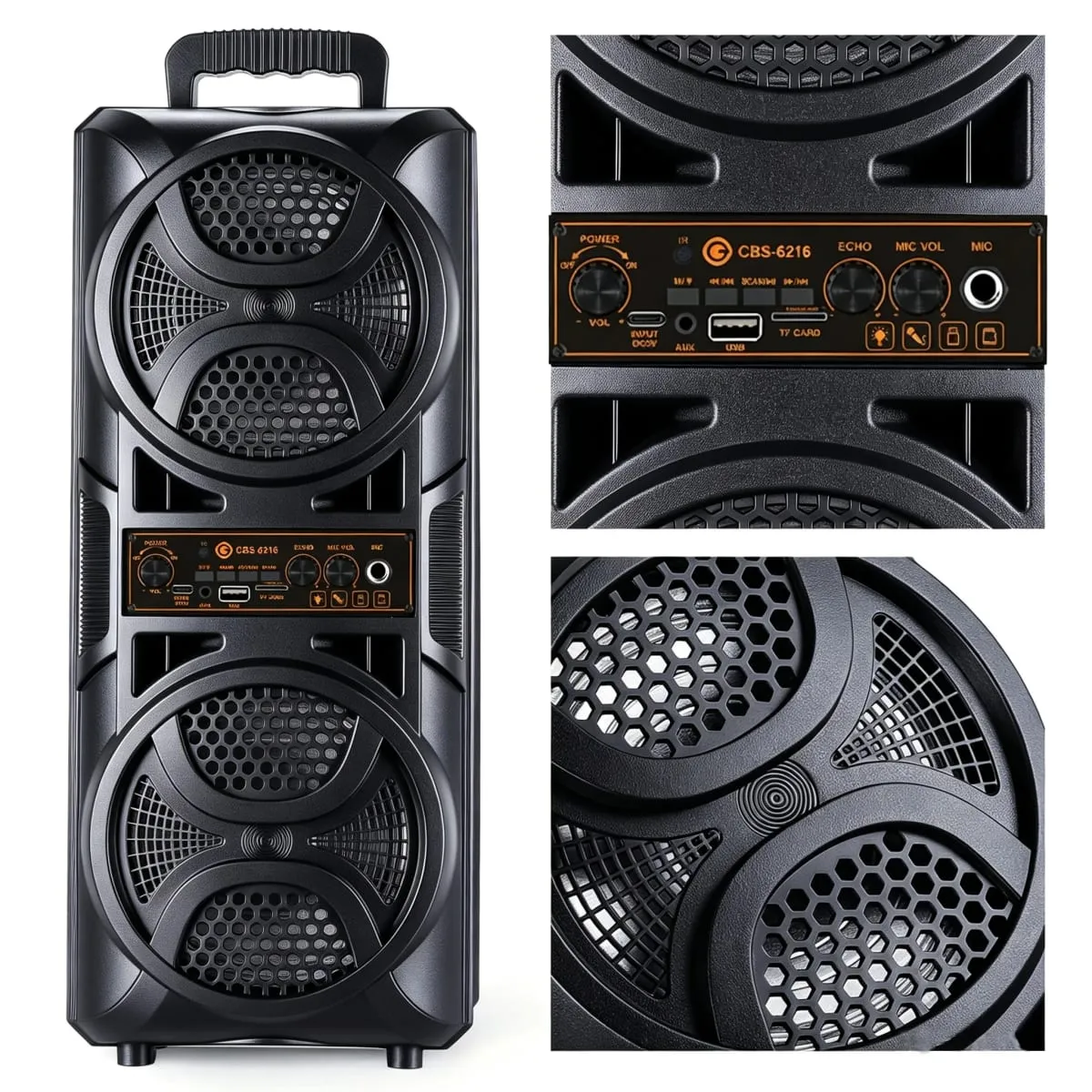 Portable Bluetooth Party Box Speaker Dual 6.5‑Inch Subwoofer Heavy Bass Boombox with Wired Microphone Support 6.35mm Mic AUX TF Card USB FM Radio for Outdoor Camping Home Karaoke Party — image 3
