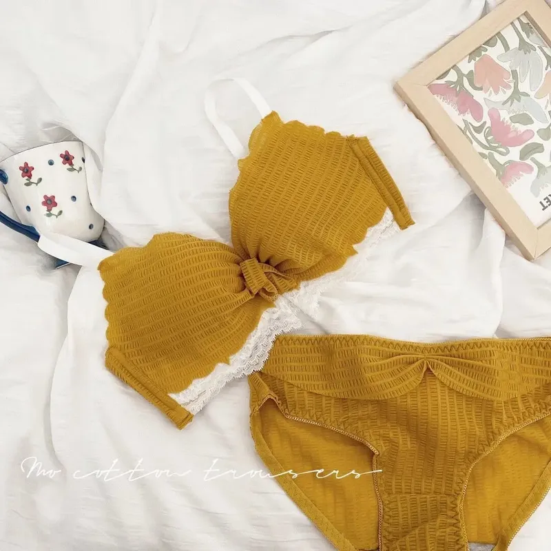Summer Thin Lace Bra Panty Set 32‑38 No Underwire Japanese Pure‑Desire Push Up Soft Brassiere Lingerie For Girls S-XL — image 15