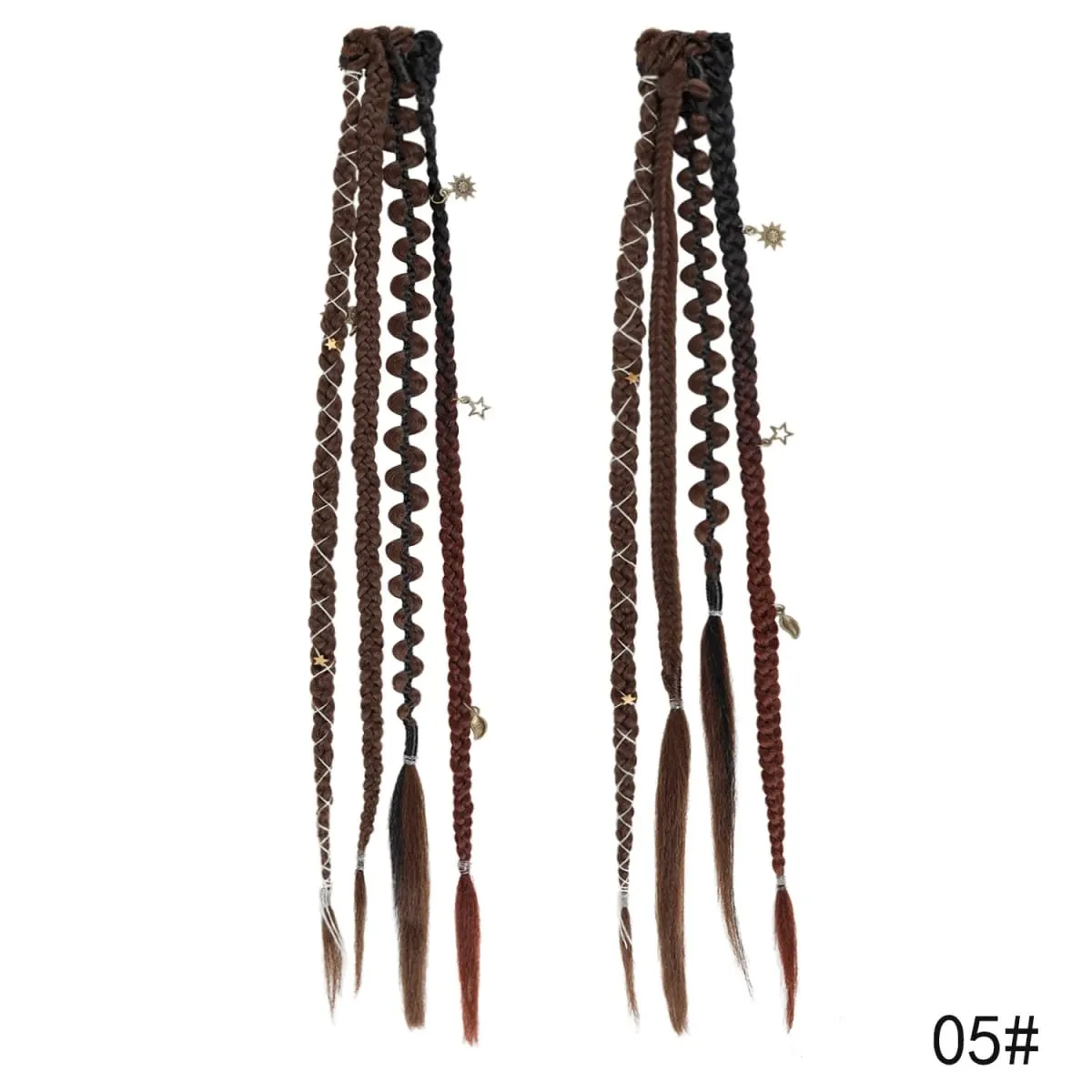 Clip in Braided Hair Extensions for Women Boho Dreadlock Clip in Braids with Beads 2pcs Handmade Synthetic Braided Hairpieces