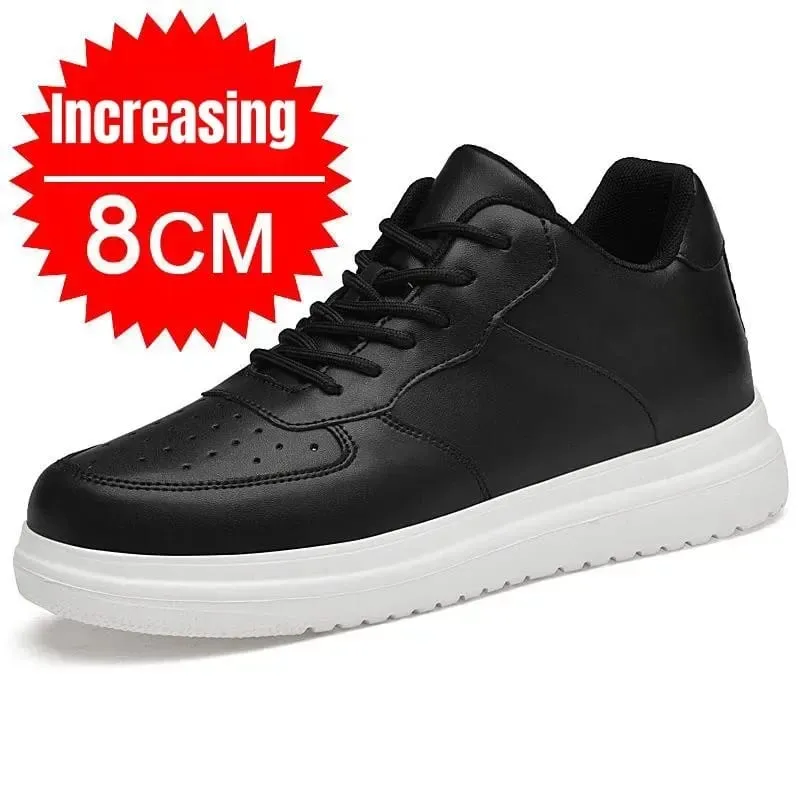 Nové boty zvyšující výšku pro muže 10 cm tenisky s neviditelným výtahem bílé kožené sportovní Zapatillas De Hombre velká velikost 46