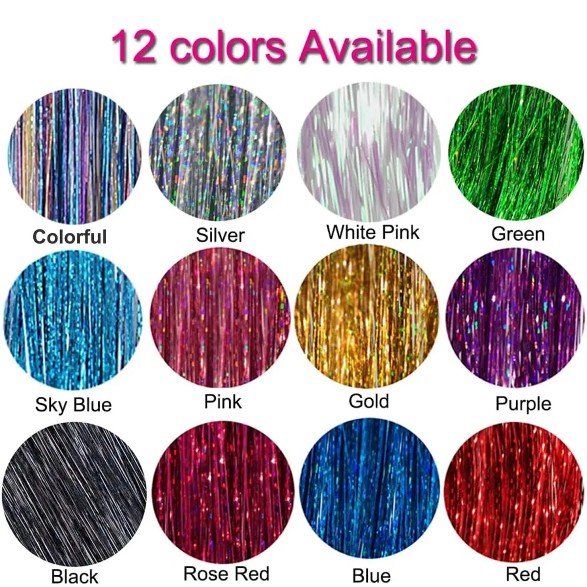 Rainbow Hair Tinsel Kit 6pcs 1200 Strands Glitter Tinsel Hair Extensions Heat Resistant Sparkling Shiny Fairy Hair Acc — image 7