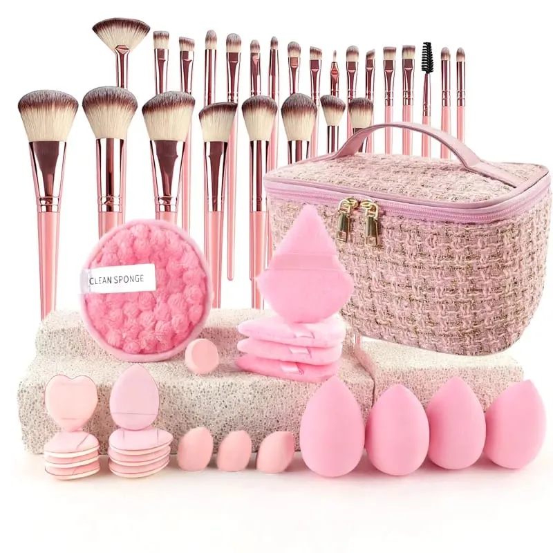 Professional Makeup Brushes Set with Sponges Kit for Foundation Eyeshadow Highlighter Blush Concealer Powder Cosmetic Tools