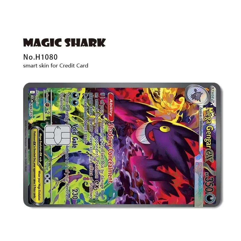 Tubarão mágico mew charizard ex eevee gengar pikachu tcg cartão holográfico laser filme de pele adesivo para cartão de crédito bancário