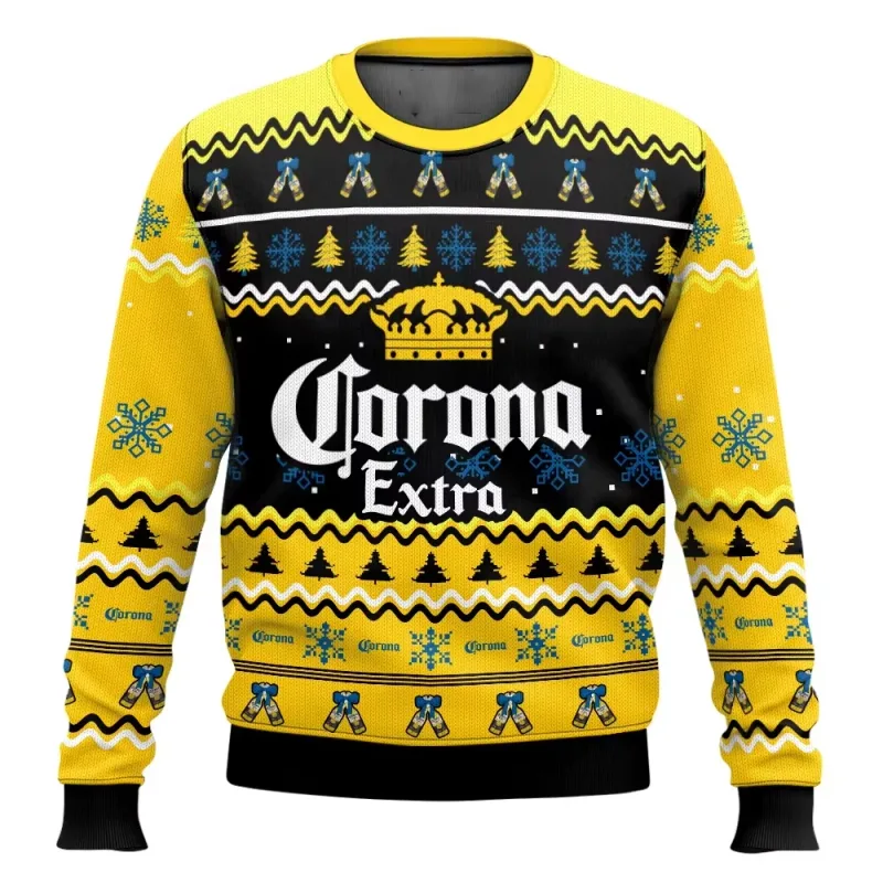 Suéter feio de cerveja Corona Natal cerveja feliz bebendo presente de Natal masculino e feminino plus size suéter elegante