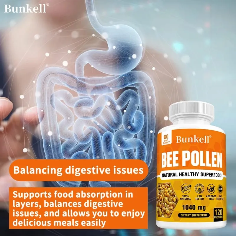 Συμπλήρωμα Bee Pollen 100% Φυσική Ακατέργαστη Γύρη μέλισσας Χορτοφαγικές Κάψουλες Προβιοτικά Superfood Digestion Ανοσοποιητική Υποστήριξη & Ενέργεια