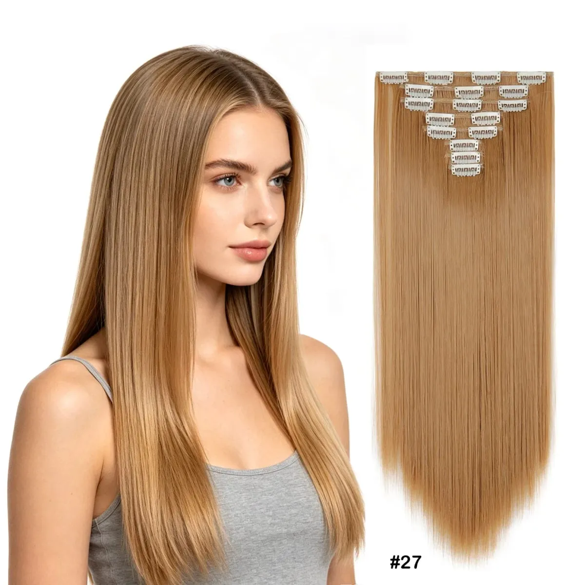 Clip In Hair Extensions Full Head 8 Pieces 17 Clips Synthetic Straight 24 Inch Matte Hair Set Multiple Colors