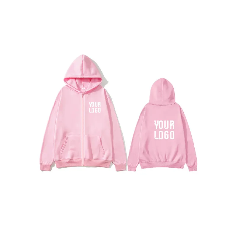 Solid Color Zipper Hoodie | Customizable Text Pattern Jacket | Unisex Team Customization