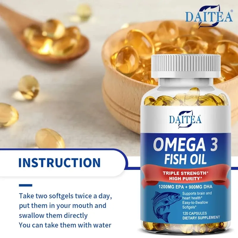 Daitea Triple Strength Omega 3 Fish Oil - Fish Oil Supplement with EPA & DHA Fatty Acids Premium Wild Caught 30/60/120 Capsules
