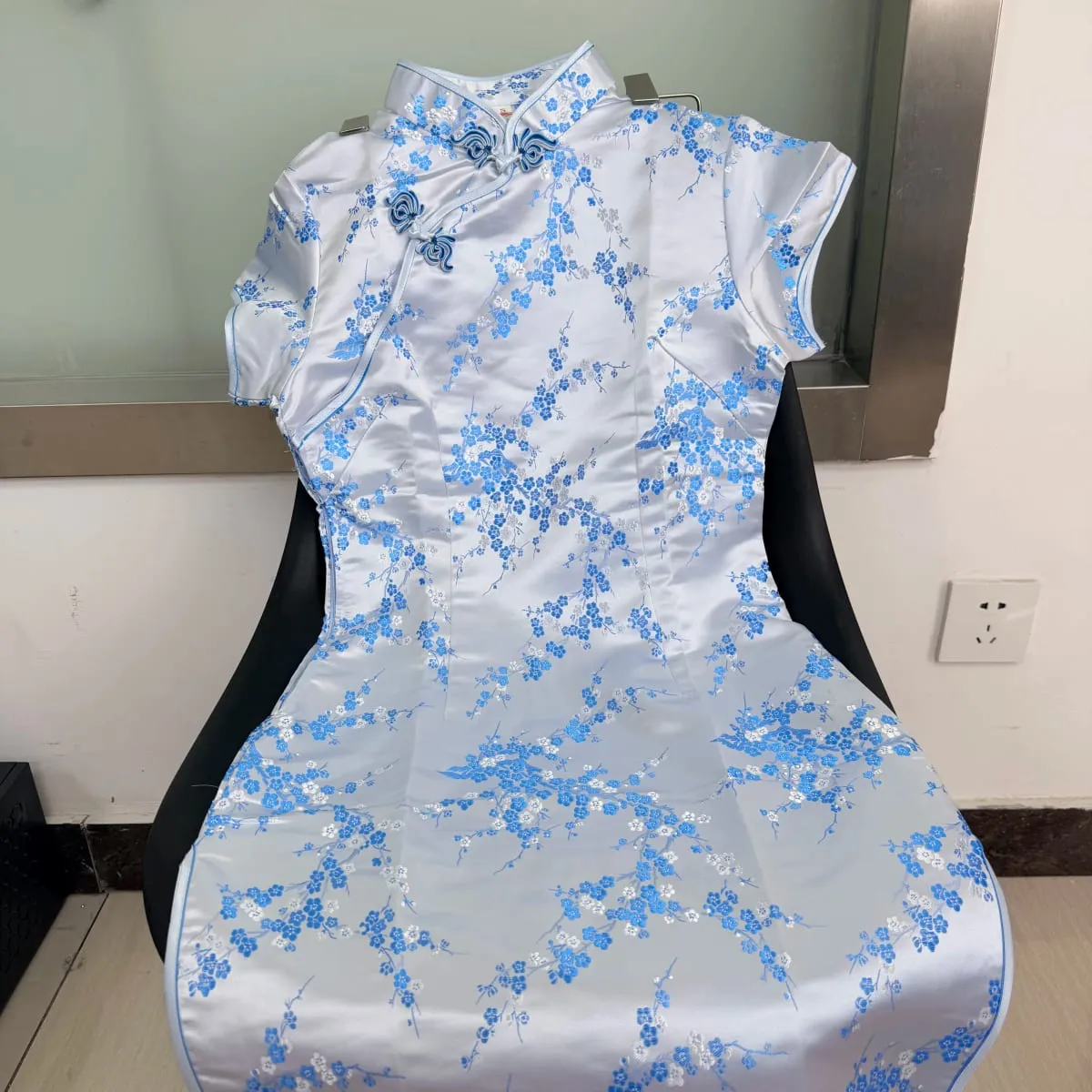 Black Traditional Chinese Women Qipao Dress Sexy Short Mini Cheongsam Handmade Button Flower Large Size 3XL 4XL 5XL 6XL