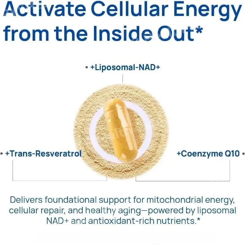 NAD+ Capsule for Men with Resveratrol CoQ10 & Zinc Nutrition Supplement Cellular Energy Antioxidant Support 60 Count Per Bottle