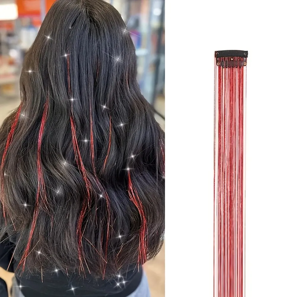 Hair Tinsel Clip in Rainbow Hair Accessories 24 Inch Fairy Hair Tinsel Kit for Women Glitter Extensions Synthetic for Christmas — image 12