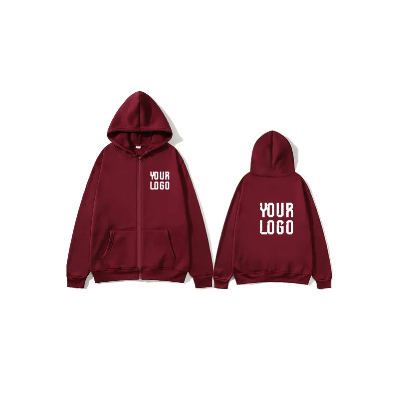 Solid Color Zipper Hoodie | Customizable Text Pattern Jacket | Unisex Team Customization