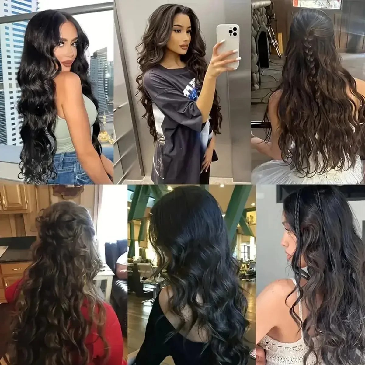 20Inch 5pcs/set Synthetic Hair Extension Long Curly Heat Resistant Black Hairpiece for Women — image 7