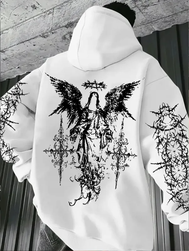 Estilo gótico anjo impressão hoodies homens mulheres ao ar livre rua casual esporte tendência hip-hop casal de manga longa outono inverno moletom