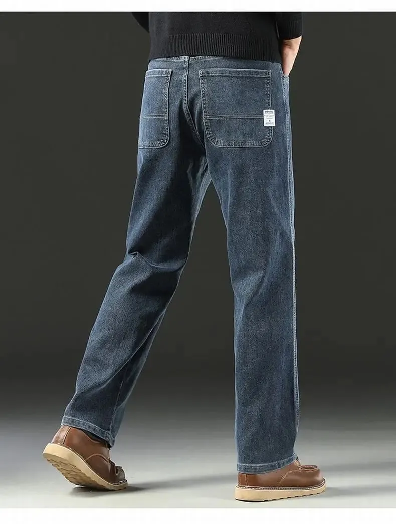 Men's Spring Autumn Soft Baggy Jeans Casual Straight Stretch Wide-Leg Business Denim Pants Versatile Comfortable Loose Trousers — image 10