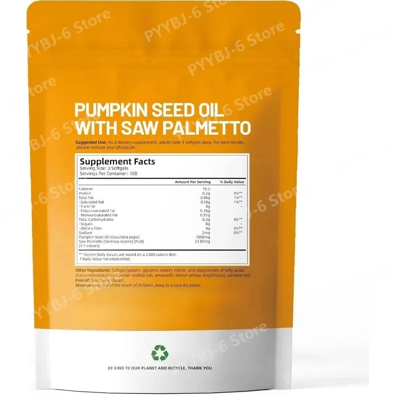 Pumpkin Seed Oil Softgels with Saw Palmetto Plant Based Nutritional Supplement Rich in Fatty Acids 300 Softgels for Adult