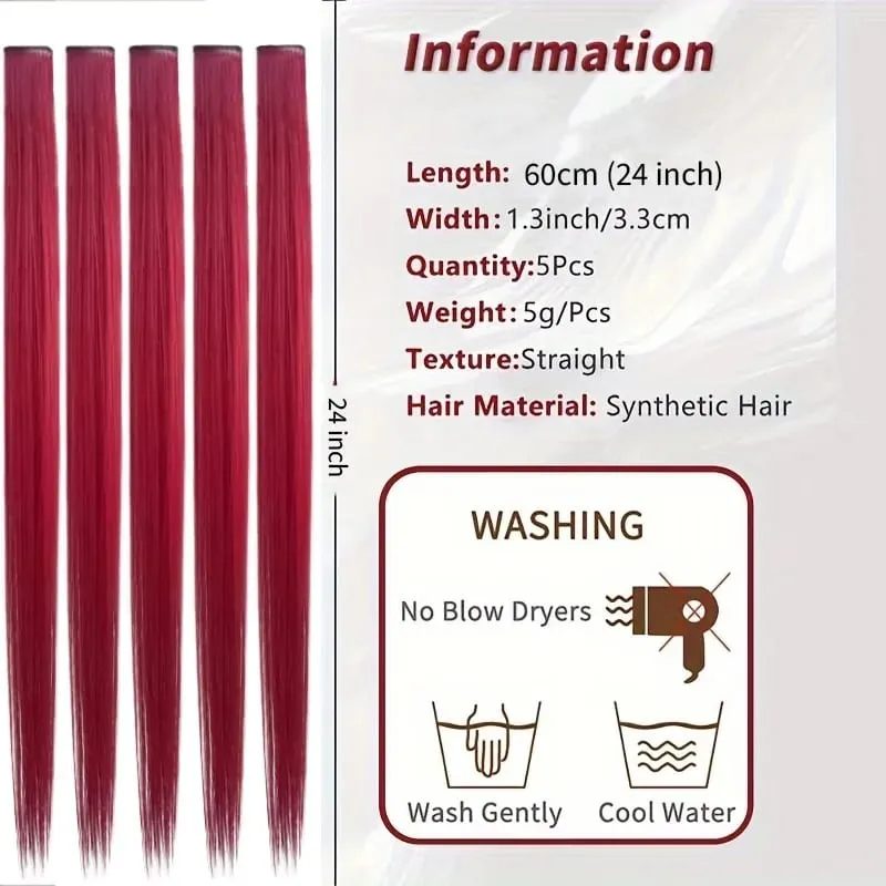 5 Color Clip Style Hair Extensions 24 Inch Straight Hair Extensions Clip Style Synthetic Heat-Resistant Curly Hair Extensions