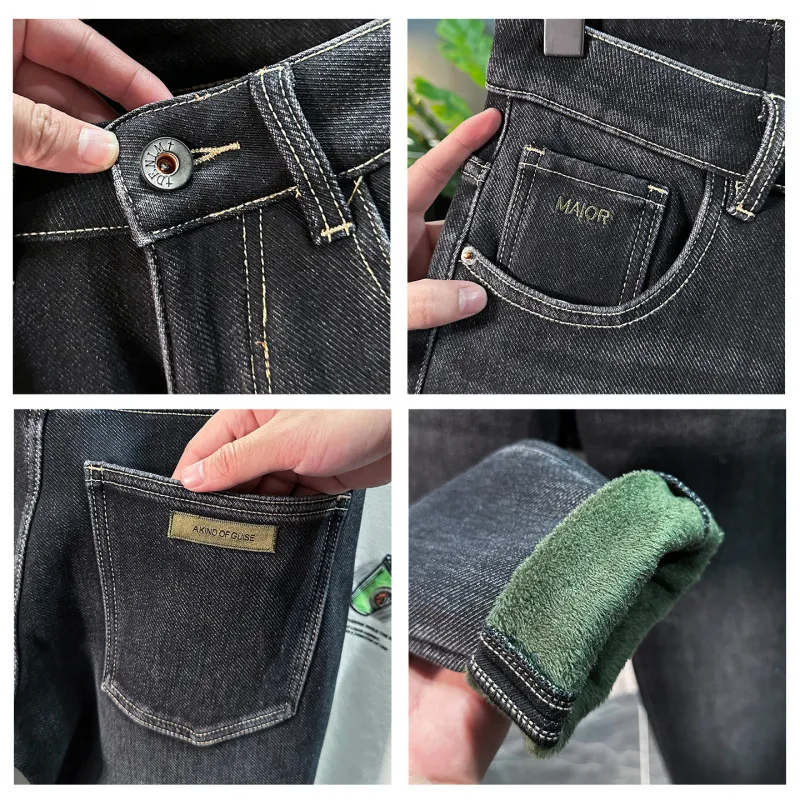 2025 Winter Fleece-Lined Thickened Jeans for Men Warm Men's Fashion Trendy Casual Stretch Slim Fit Skinny Pants — image 4