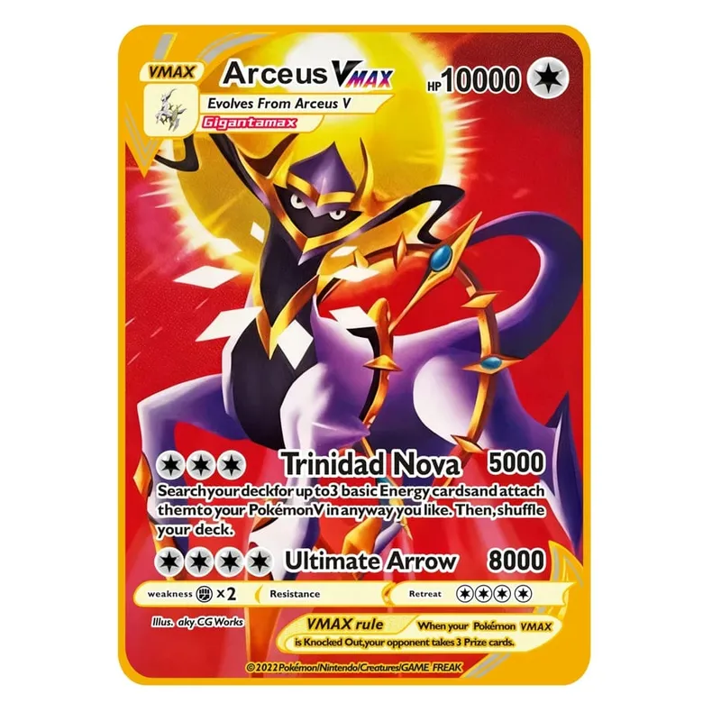 2026 NEW Pokemon Metal Card 10000 Points Arceus Charizard Super Card Golden English Mewtwo Vmax GX EX Anime Collection Card Gift