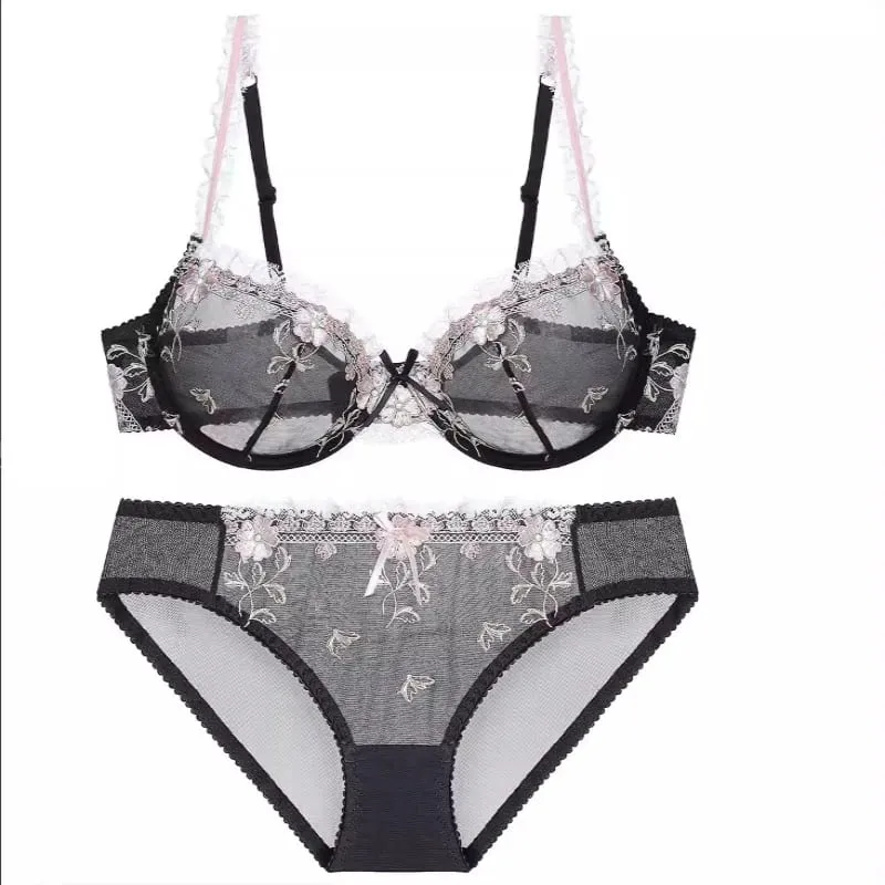 Nuevo Conjunto de ropa interior fina de encaje para mujer, conjunto de realce transparente de talla grande, transpirable, cómodo, íntimo, sujetador íntimo diario, pequeña elegancia