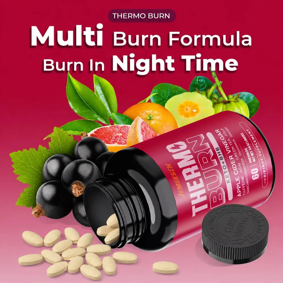 Natural Formula Fat-Burning Tablets with Premium BHB Blend + Brazilian Berry – Gentle Detoxification and Weight Management Suppo