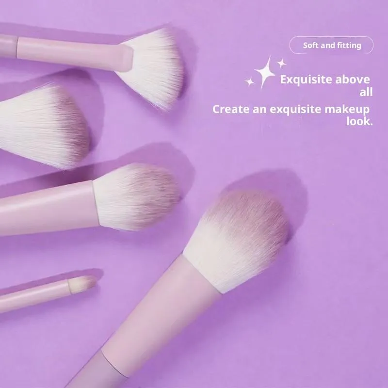 10Pcs Pink Purple Gradient Plastic Handle Makeup Brush Set Synthetic Fiber Bristles Powder Foundation Cosmetic Brushes