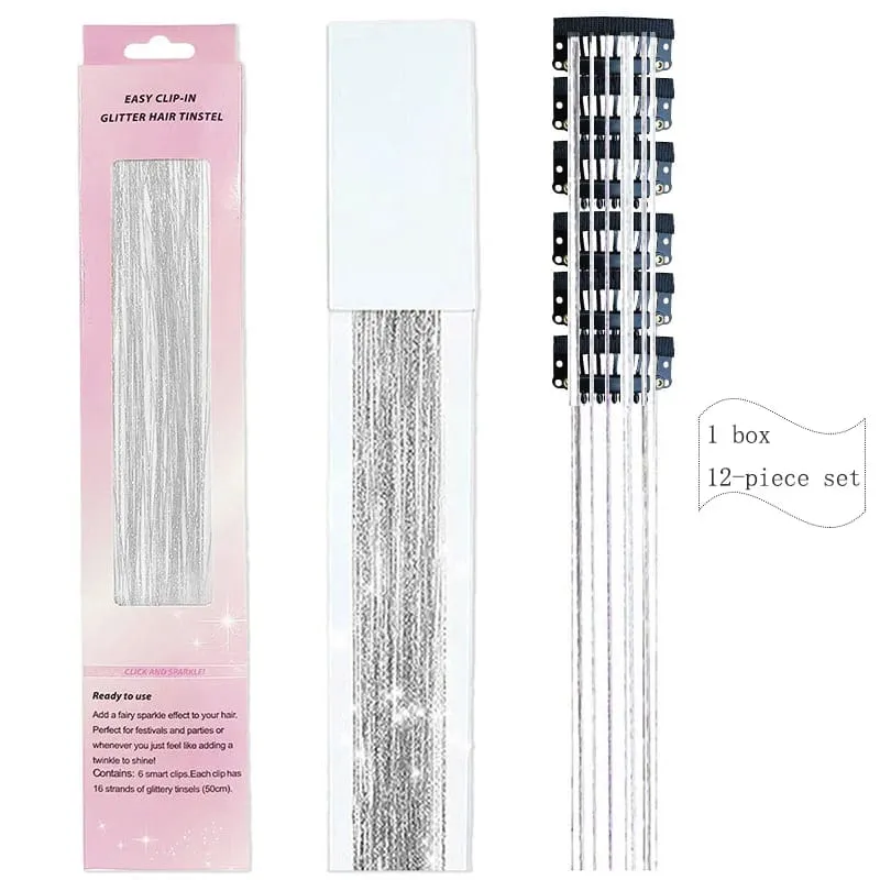 20 Inch Synthetic Hair Extensions -12 Piece Set of Colorful Glitter Hair Accessories Suitable for Girls' Party Birthday Gifts — image 8