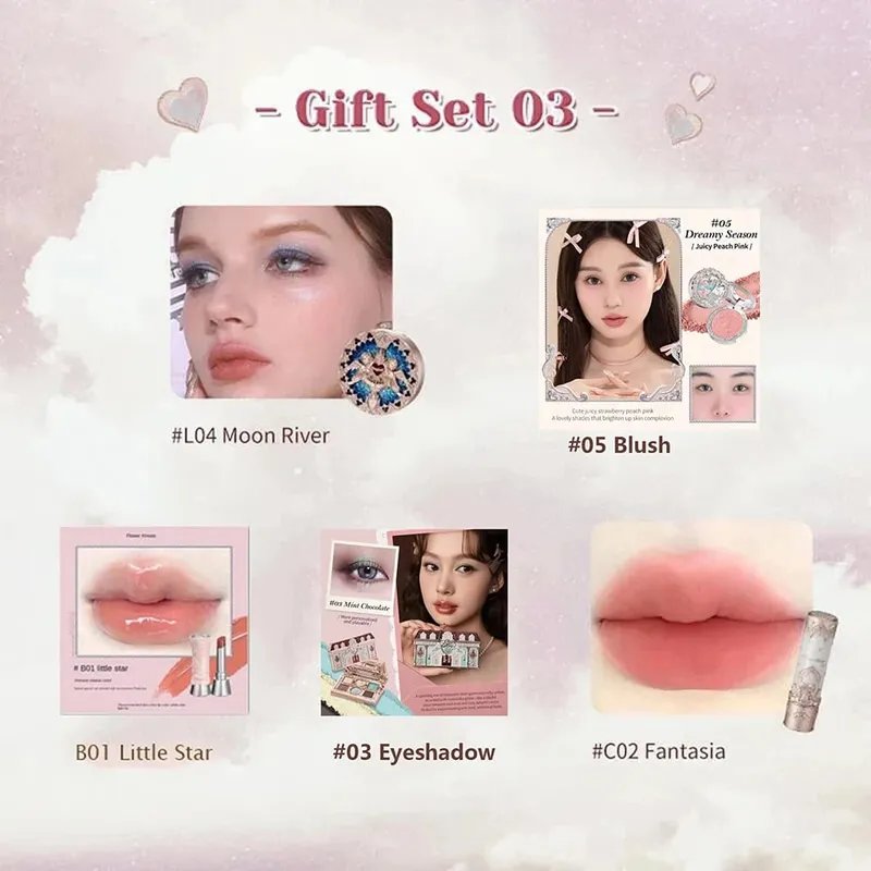 Flower Knows Make-up-Set, komplettes professionelles Make-up-Geschenkset, Meerjungfrauen-Engel-Highlight-Schwan-Lippenstift, 5-teiliges Set