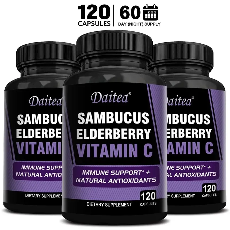 Sambucus Black Elderberry Capsules 350mg with Vitamin C Zinc Immune Support Antioxidant & Energy Boost Promotes Digestion — image 11