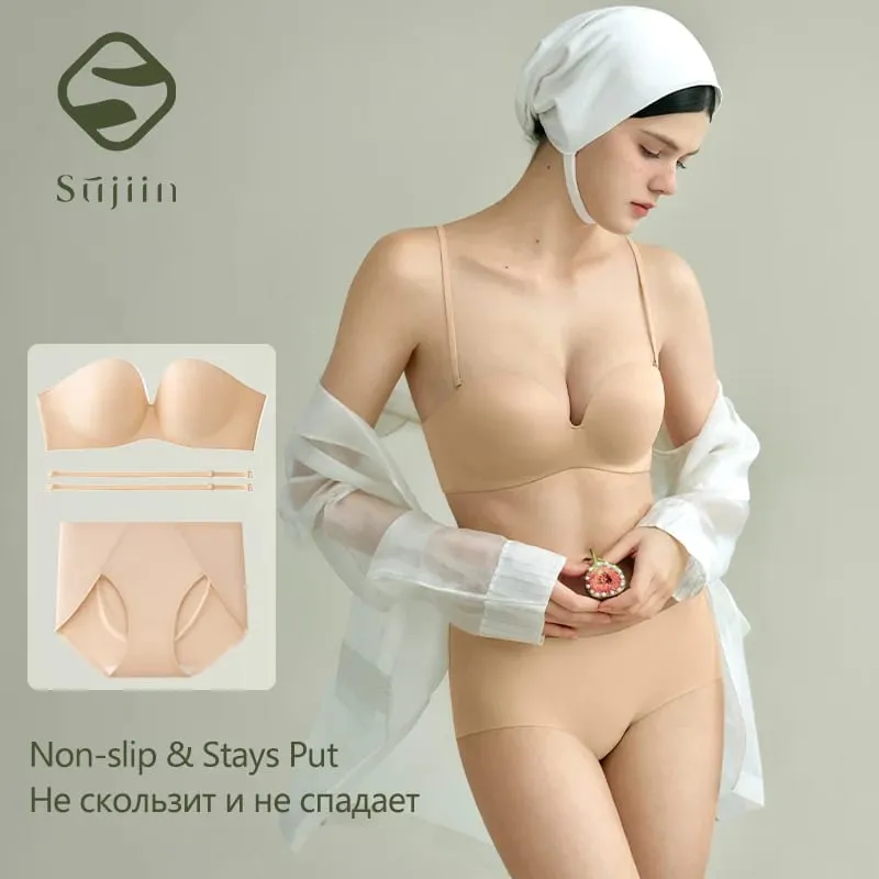 Summer Strapless Bra Set for Women Sexy Wireless Seamless Push Up Invisible Bras Tube Tops Female Underwear MX266+N194 — image 2