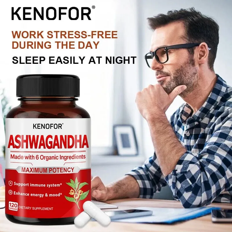 Økologisk Ashwagandha - 120 vegetabilske kapsler Ren økologisk Ashwagandha-pulver og rodekstrakt - Lindrer stress Forbedrer humøret — image 4