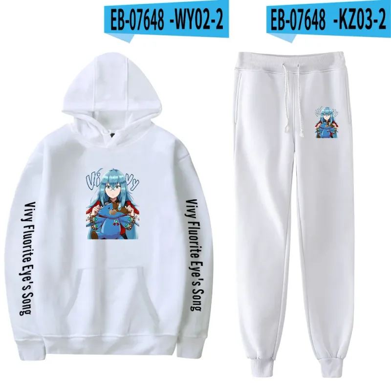 Harajuku Comfortable Vivy Fluorite Eye's Song Print Sweatshirt Sweatpants Hoodies+ Trousers Suit Boys/Girls 2 Piece Set Clothes