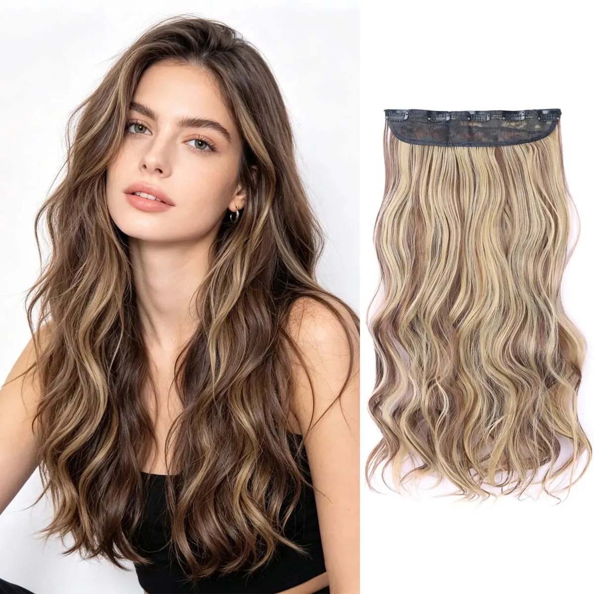 Kẹp tổng hợp trong phần mở rộng tóc 5 kẹp trong một mảnh sợi tóc lượn sóng nhiệt độ cao dành cho phụ nữ hàng ngày trong kỳ nghỉ tiệc tùng — image 11