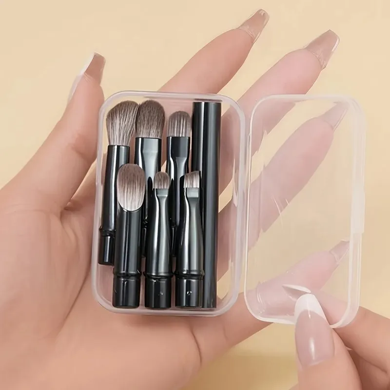 6ks mini cestovních sad štětců na make-up s odnímatelnou hliníkovou trubicí přenosný štětec na oční stíny a úložný box