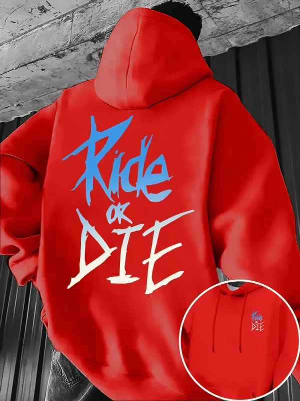 Men's Hoodie with Ride or Die Lettering Print Adult Pullover Sweatshirt Street Casual Comfortable Hip-Hop Long Sleeve Top — image 5