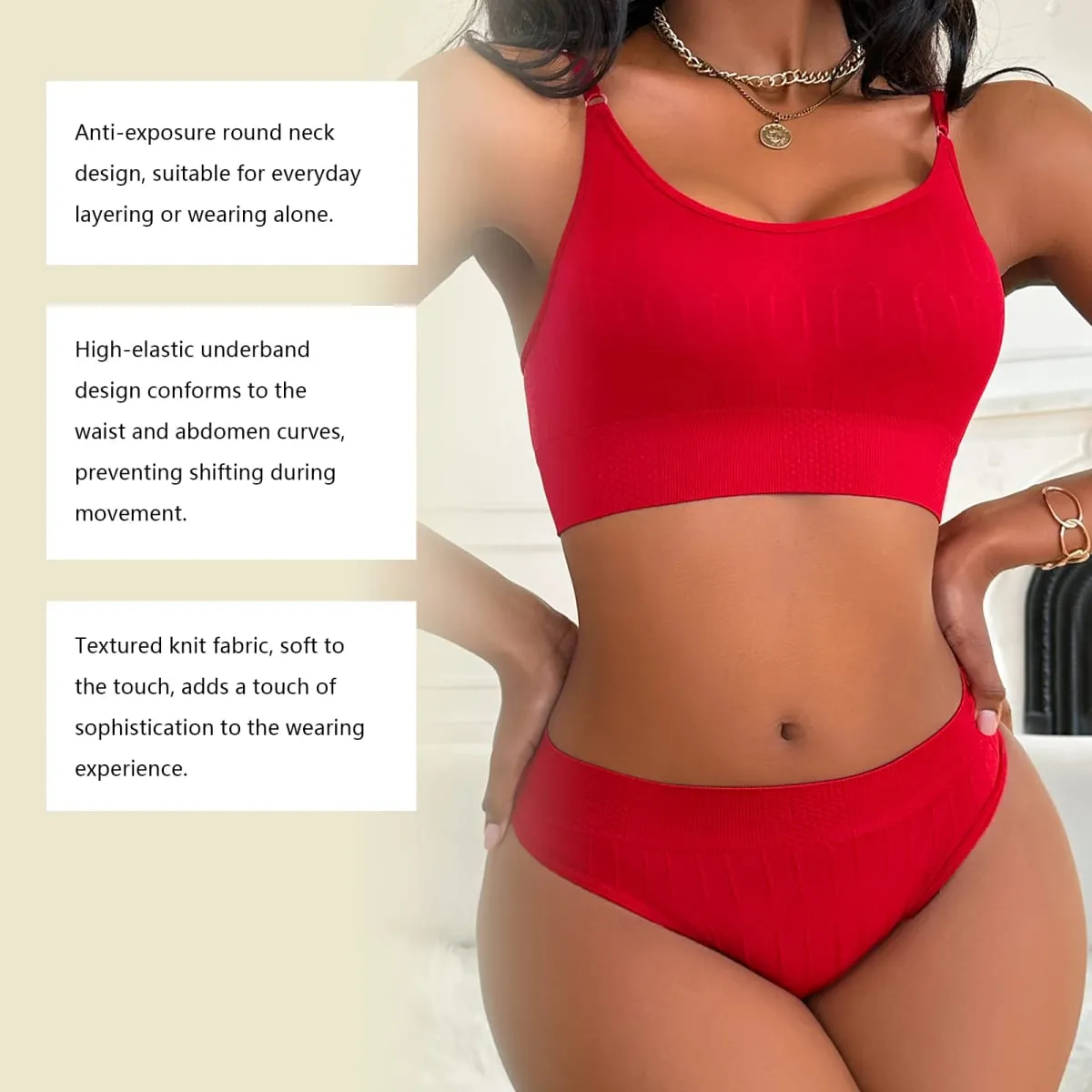 High Waist Thin Strap Lingerie Set Soft Push Up Comfortable Breathable Thin Strap Bra with Stylish High Waist Underwear