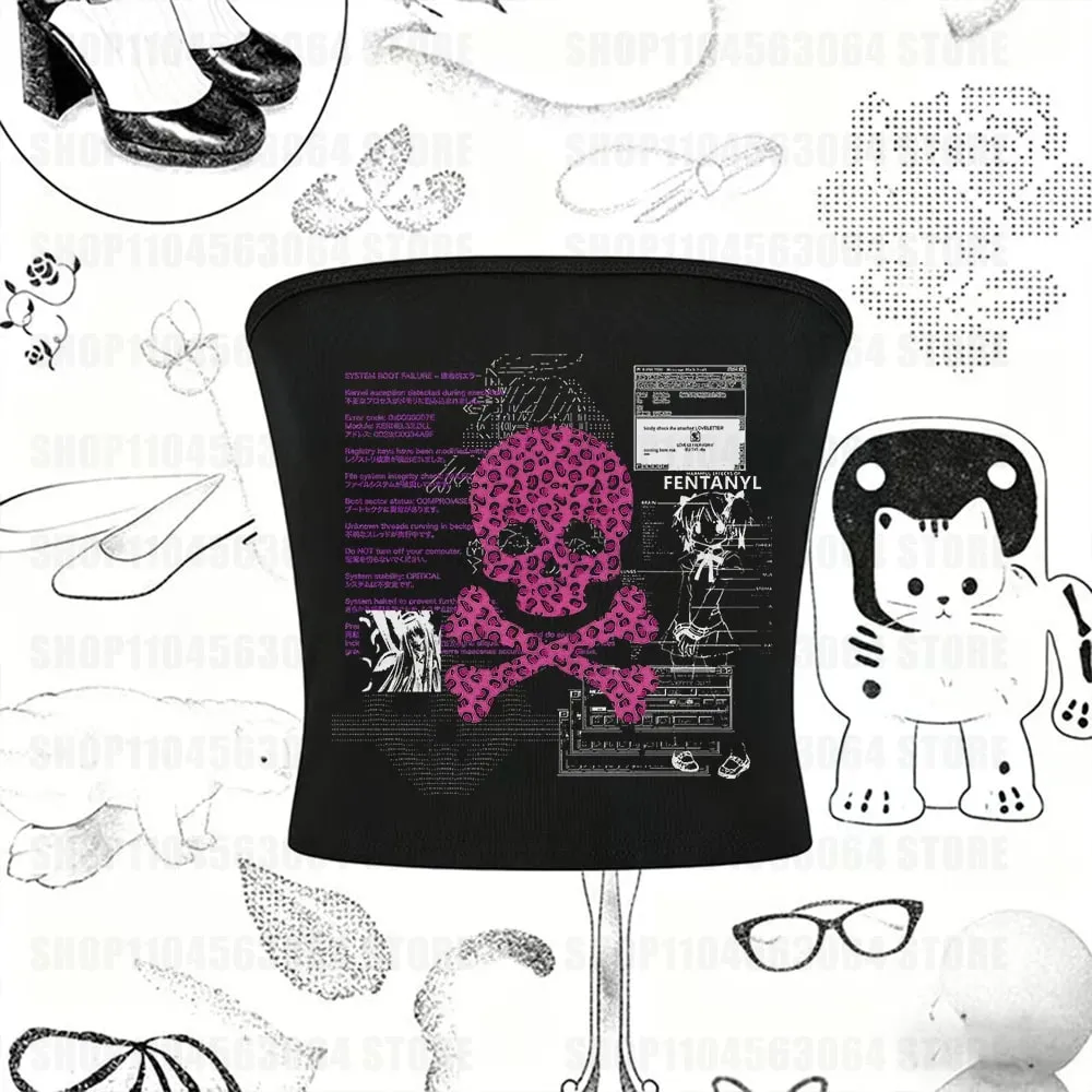 Fashionable women's clothing emotional tank tops and camisoles Y2K style women's tops 90s retro women's short Harikuro tops — image 2