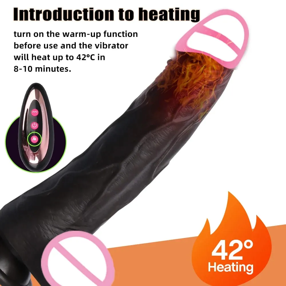 Thrusting Black Realistic Penis Dildo Male Dick Telescopic Rotating Heating G Spot Clitoral Anal Stimulation Vibrator Sex Toy — image 4