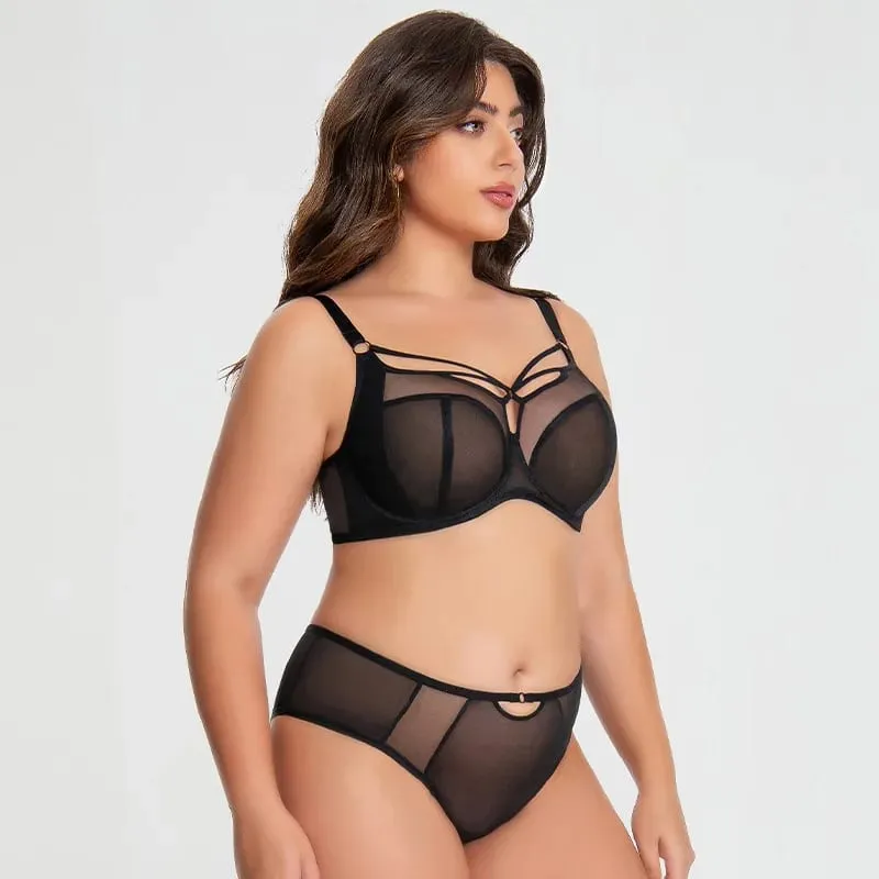 Plus Size Bra Set D-L Cup Minimizer Full Coverage Lingerie Anti Sagging Push Up Breathable Mesh High Waist Panties Women — image 4