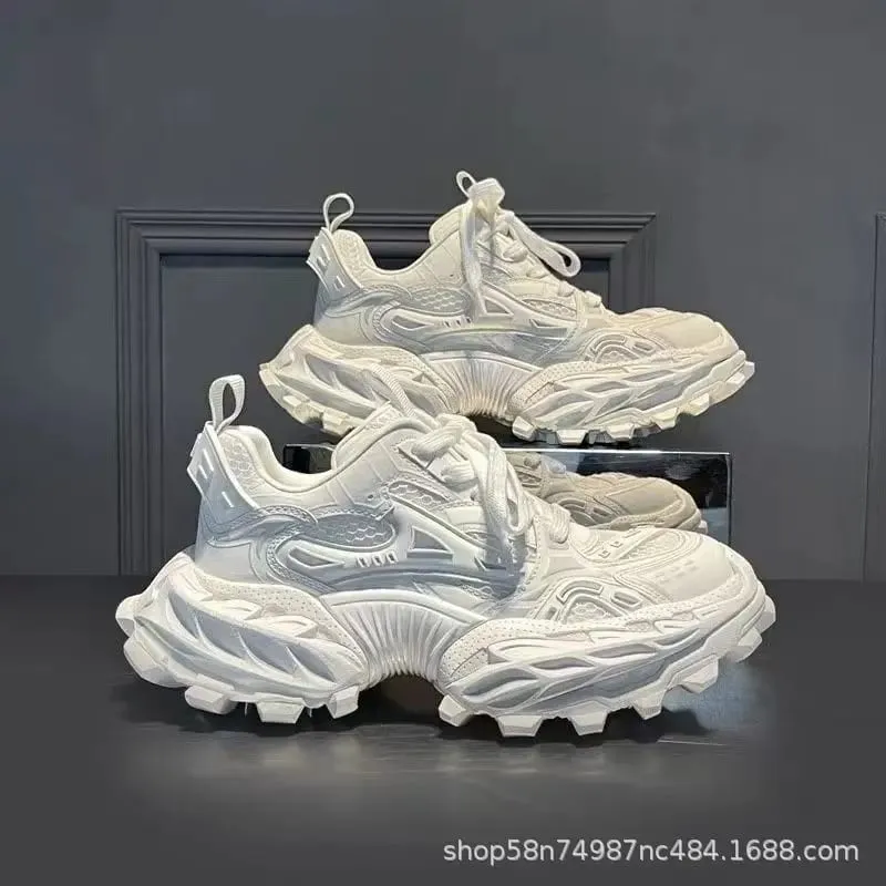 2026 Men's Genuine Leather Elevated Dad Sneakers Color Block Mesh Chunky Casual Shoes With Thick Sole — image 7