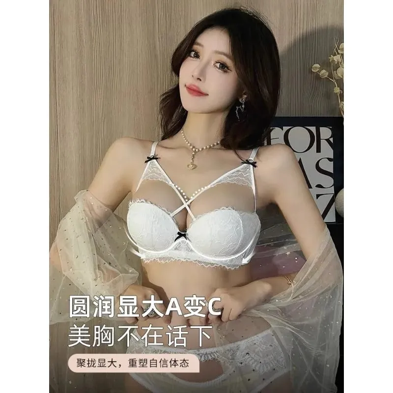 Japanese Anime Lingerie Set No Underwire - Summer Bralette Small Breasts Sexy Push Up Lace Bra Comfort Wireless Gather MOYISU — image 4