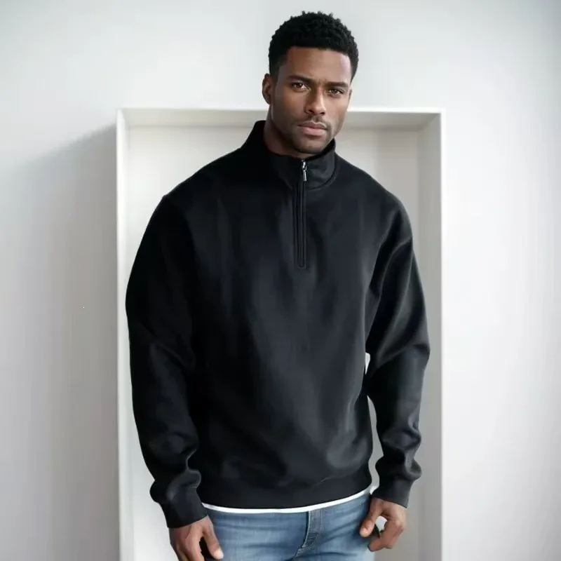 Spring Autumn new Casual Half Zipper stand collar sweatshirt Trend Simple slim men Pullover long sleeve tops Men's sweatshirt — image 5