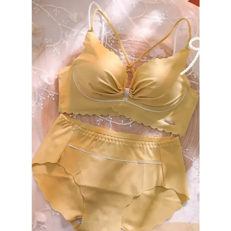 Hot Sale Best Seller Sexy Girls Bralette Set Thin Cup Gathering Wireless Seamless Anti-auxiliary Breast Lingerie For Dating S-XL — image 6