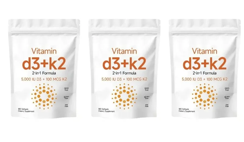 Capsule 2 in 1 di vitamina D3+K2 con 5.000 UI di D3 e 100 mcg di K2 Integratore dietetico a 180 conteggi Mantiene la salute quotidiana e migliora l'immunità