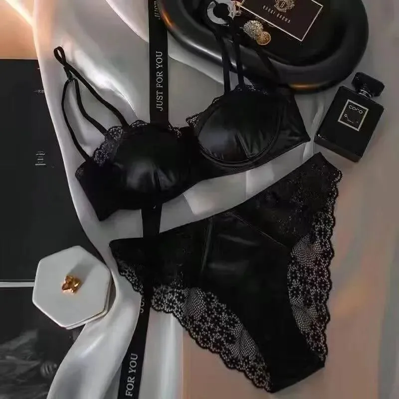 Sexy Satin Half Cup Bra Set with Steel Ring Thin Comfortable Upper Support Green Lace Edge Glossy Lingerie for Women — image 11