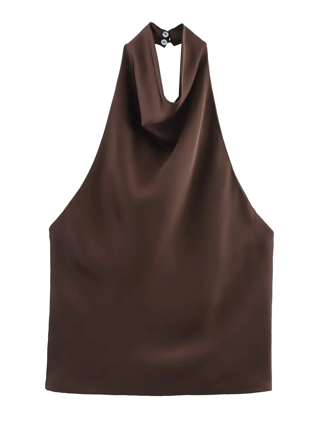 Women's Satin Halter Neck Sleeveless Top Summer Elegant Draped Collar Blouse Smooth Chic Office Party Wear Evening Outings