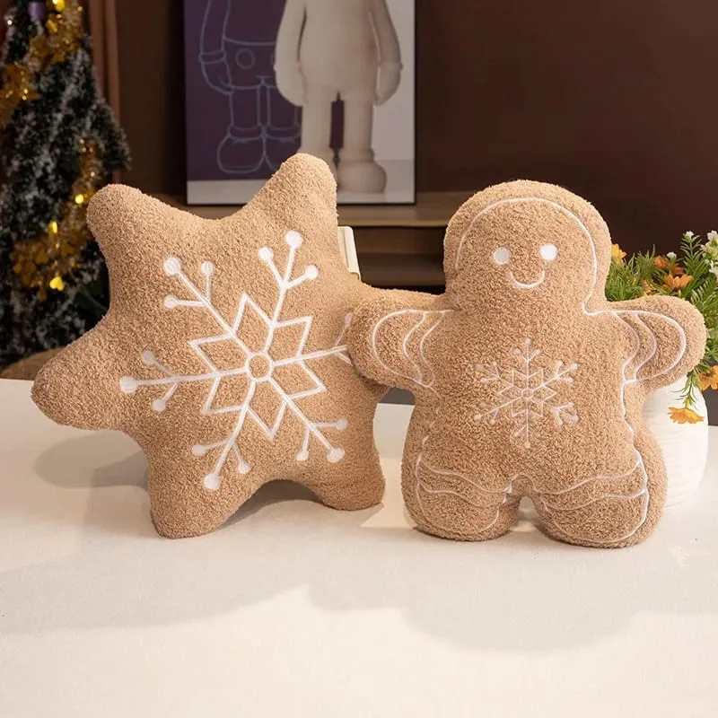 36CM Christmas Gingerbread Man Snowflake House Plush Pillow Toys Biscuit Peluche Stuffed Cookie Soft Doll Room Decoration Gifts