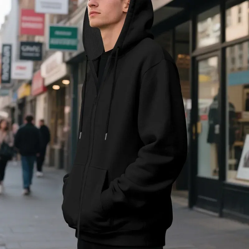 New 2026 Men's Autumn Casual Solid Long Sleeve Zipper Hooded Sweatshirt Coat Male Fashion Outdoors Sportswear Hoodies Jackets